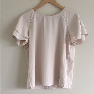 SHEIN Pink Blush Ruffle Flutter Sleeve Ruffled Top Blouse Large